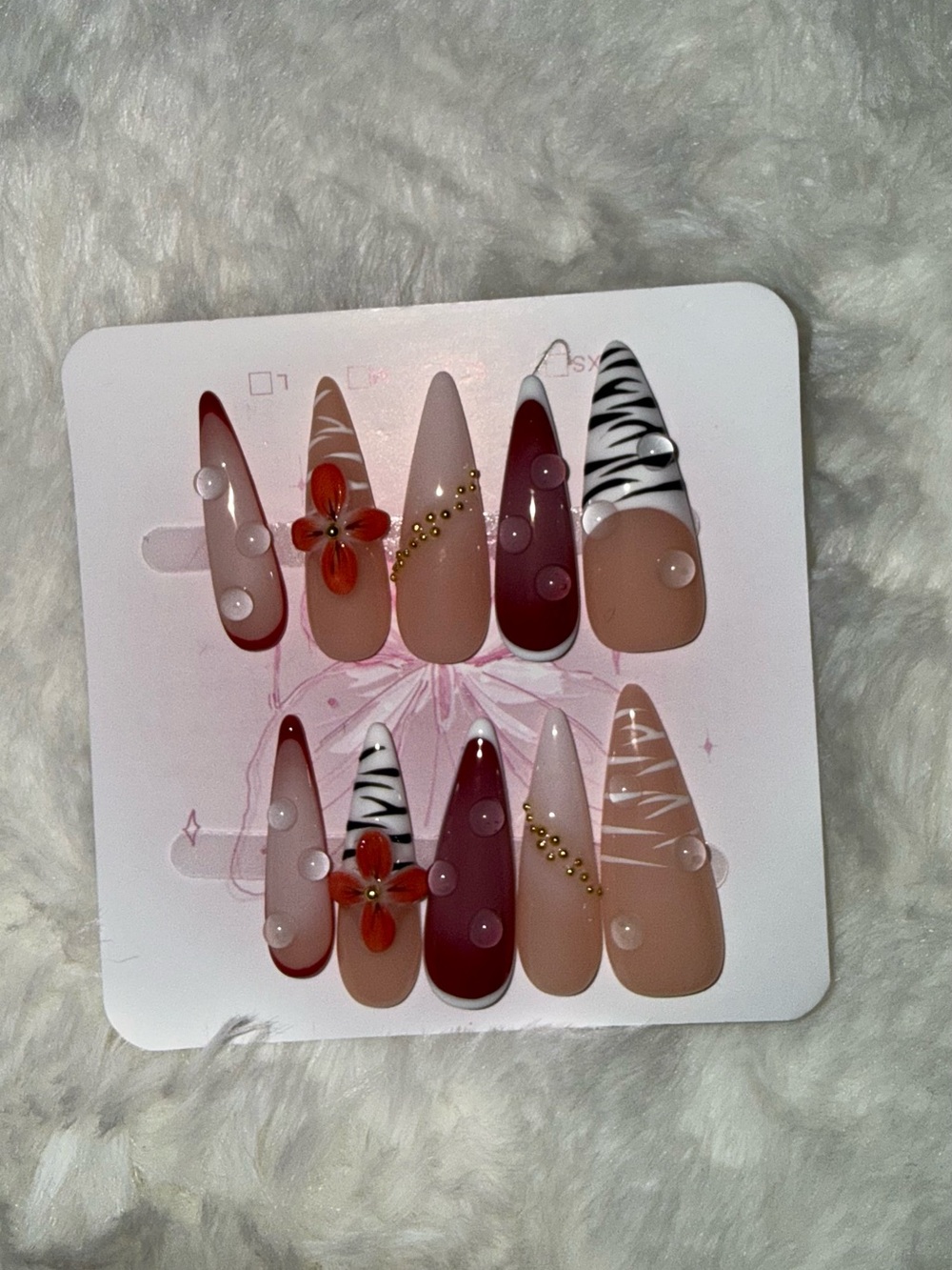 Stiletto Press-On Nail Set Zebra Print (Size XS)
